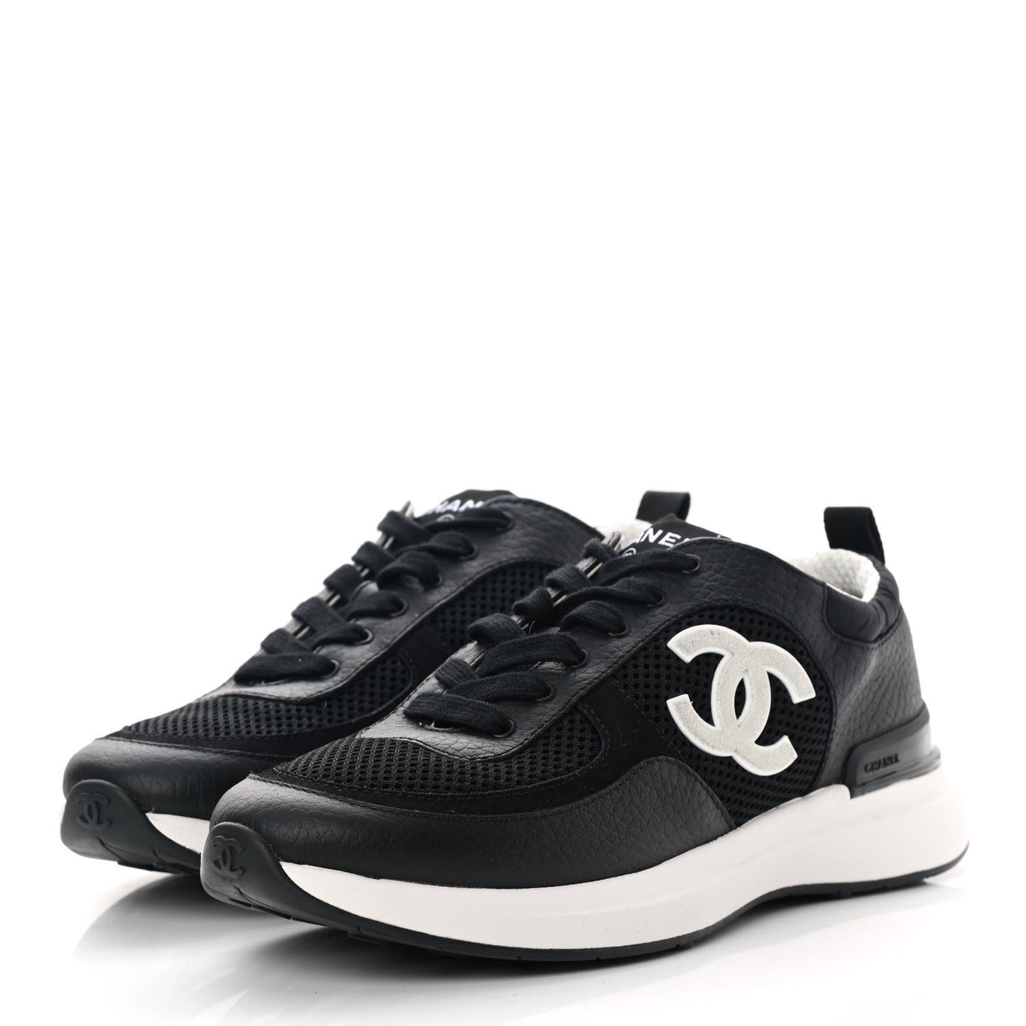 Calfskin Mesh Lycra Suede Womens Logo Sneakers 38 Black