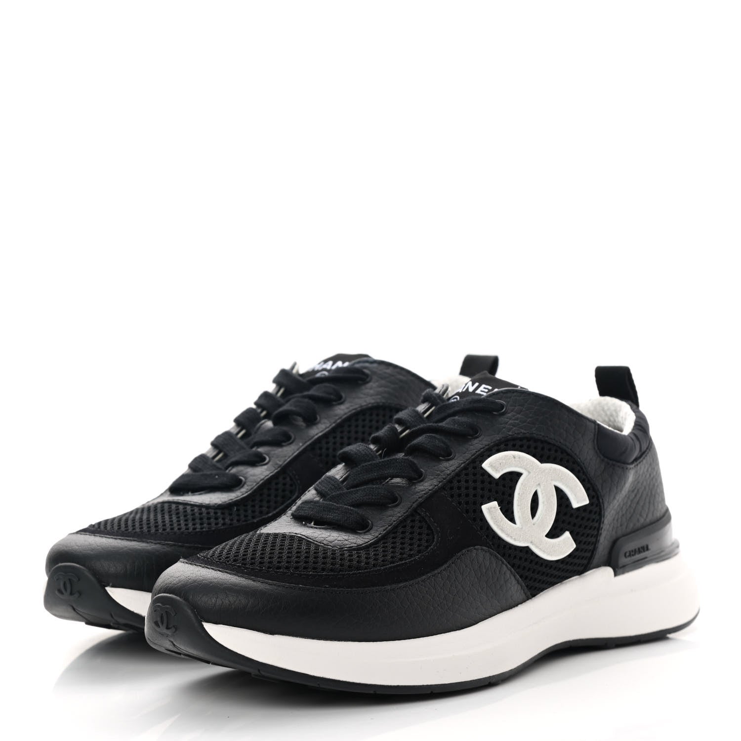 Chanel Calfskin Mesh Lycra Suede Womens Logo Sneakers 38 Black 3 of 10