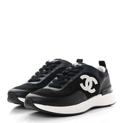 Chanel Calfskin Mesh Lycra Suede Womens Logo Sneakers 38 Black 3 of 10