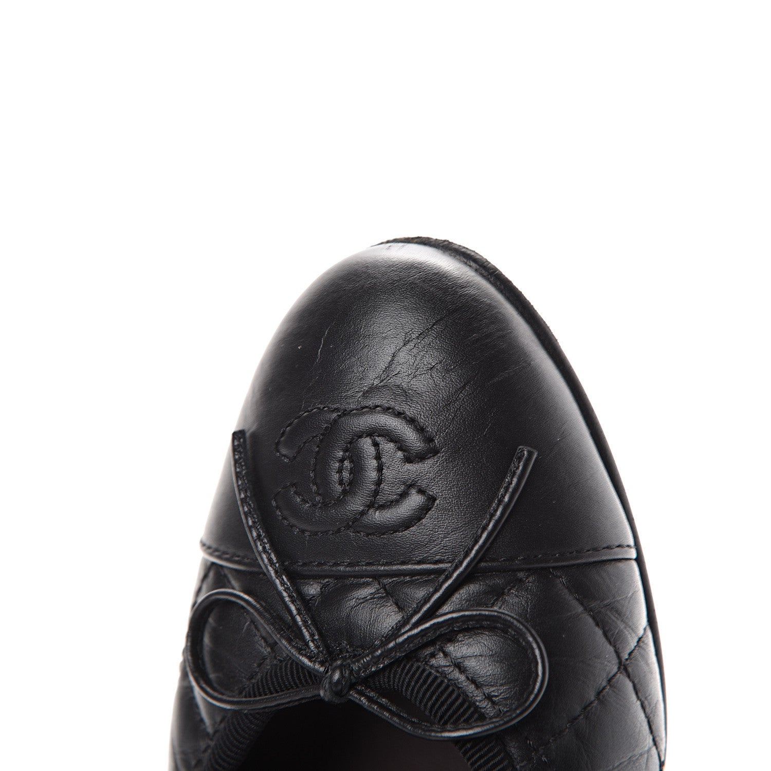 Chanel Aged Calfskin Quilted Cap Toe Ballerina Flats 37.5 Black 12 of 12