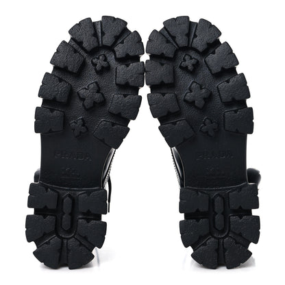 Prada Spazzolato Rois Nylon Metal Triangle Logo Monolith Pouch Pocket 55mm Boots 38.5 Black 6 of 9