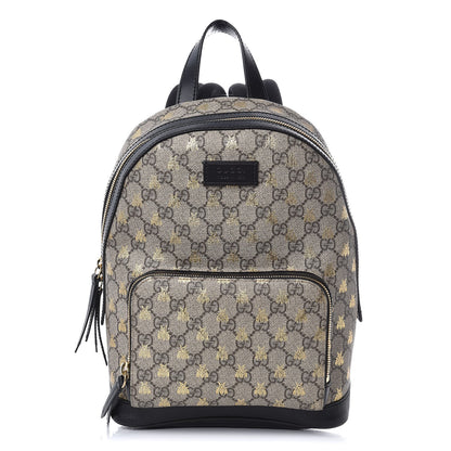 Gucci GG Supreme Monogram Bees Print Small Day Backpack Beige Oro Black 1 of 13