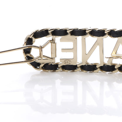Chanel Metal Lambskin Vintage Allure Logo Hair Clip Black Gold 3 of 4