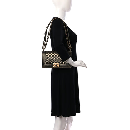 Chanel Metallic Crackled Calfskin Quilted Medium Boy Flap Black Gold 2 of 10