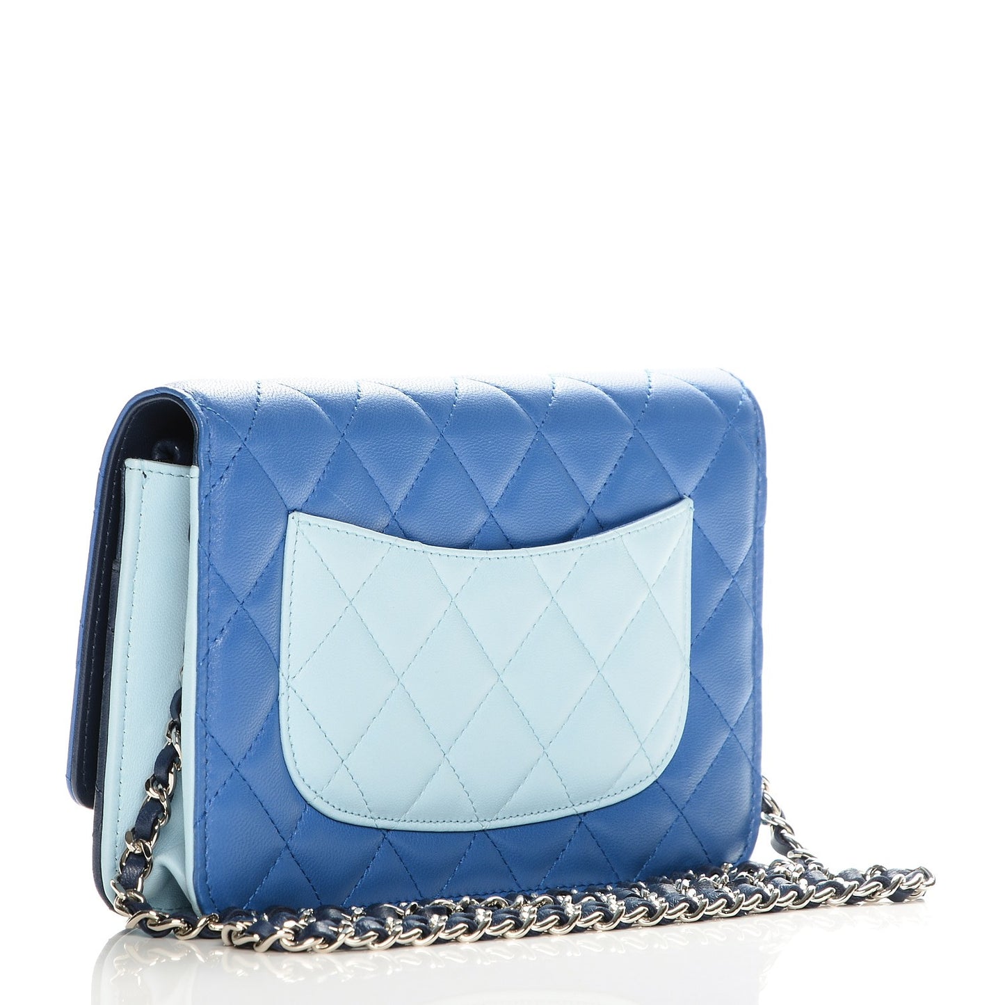 Lambskin Quilted Tri-Color Wallet On Chain WOC Dark Blue
