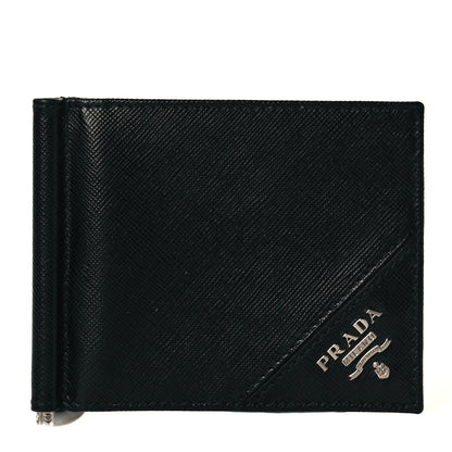 Prada Saffiano Money Clip Bi-Fold Wallet Black 1 of 6