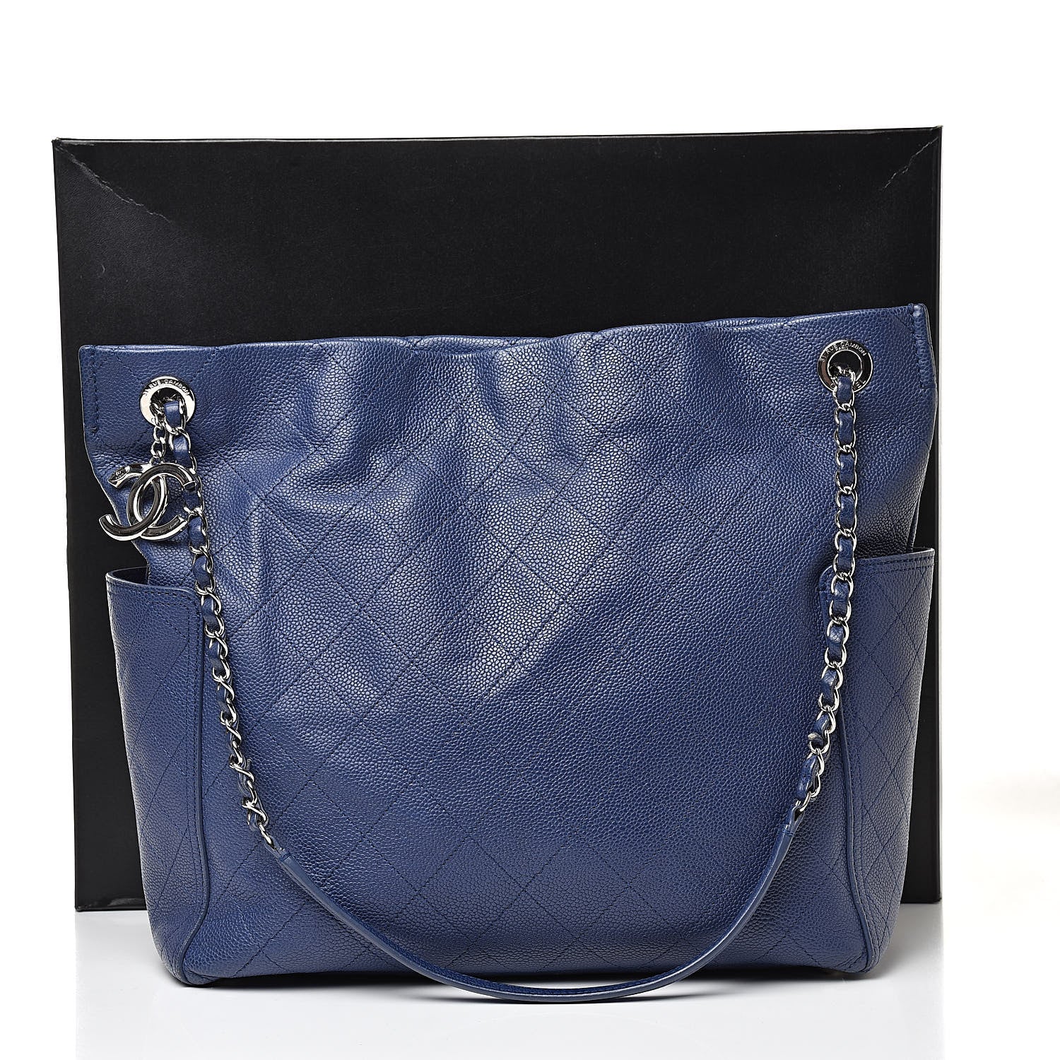 Chanel Grained Calfskin CC Pocket Tote Navy Blue 18 of 18