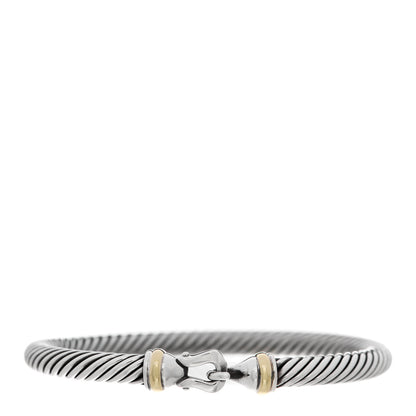 David Yurman Sterling Silver 18K Yellow Gold 5mm Cable Classic Buckle Bracelet 1 of 6