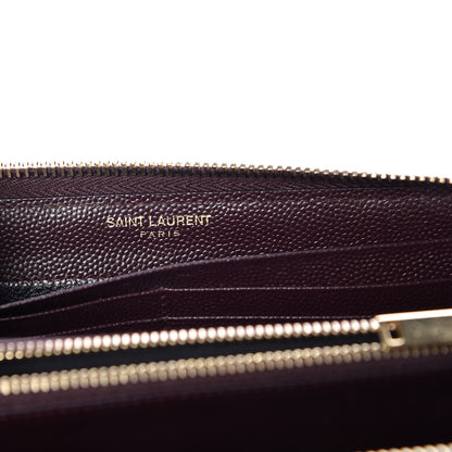 Saint Laurent Grain De Poudre Matelasse Chevron Monogram Zip Around Wallet Amaranto 6 of 9