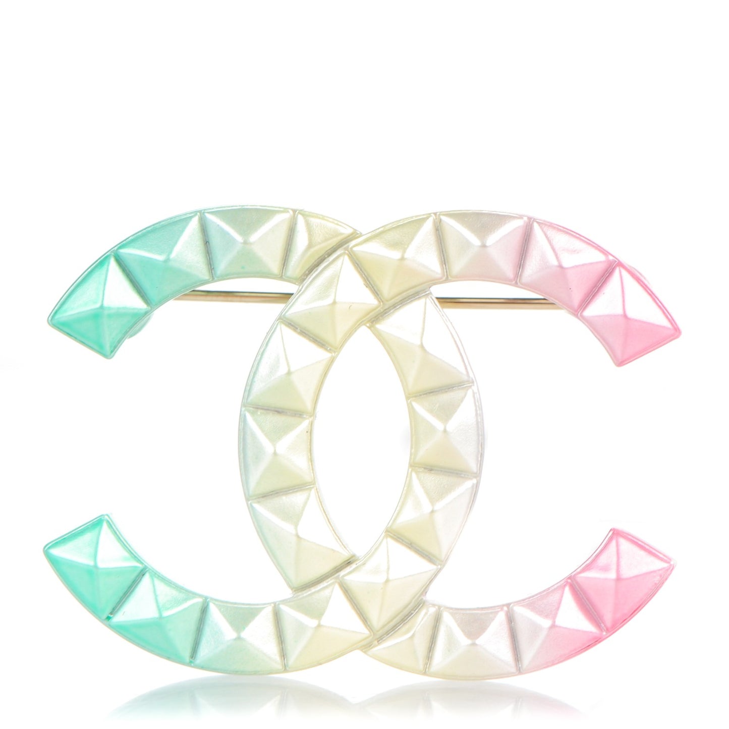 Metal Studded CC Rainbow Brooch Multicolor