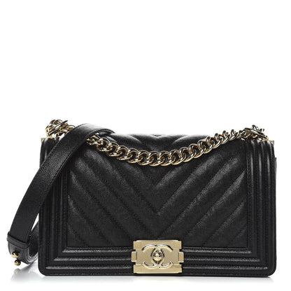 Chanel Caviar Chevron Quilted Medium Boy Flap Black 1 of 10