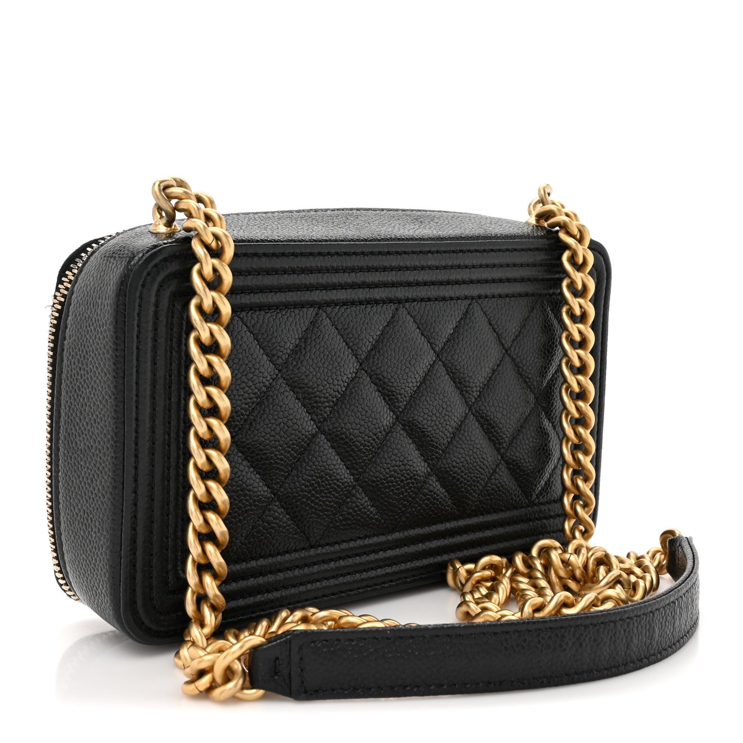 Caviar Quilted Boy Zip Phone Holder With Chain Black