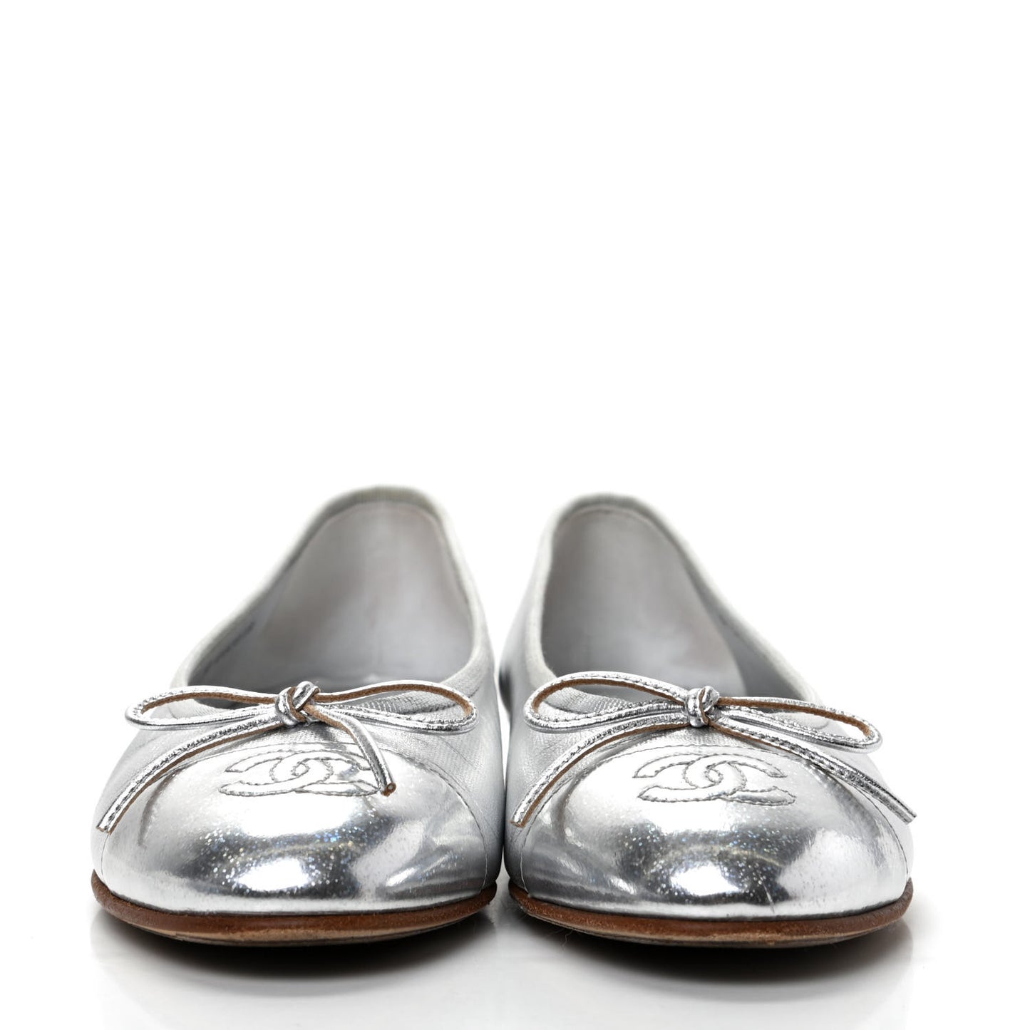 Metallic Lambskin Cap Toe CC Ballerina Flats 36.5 Silver