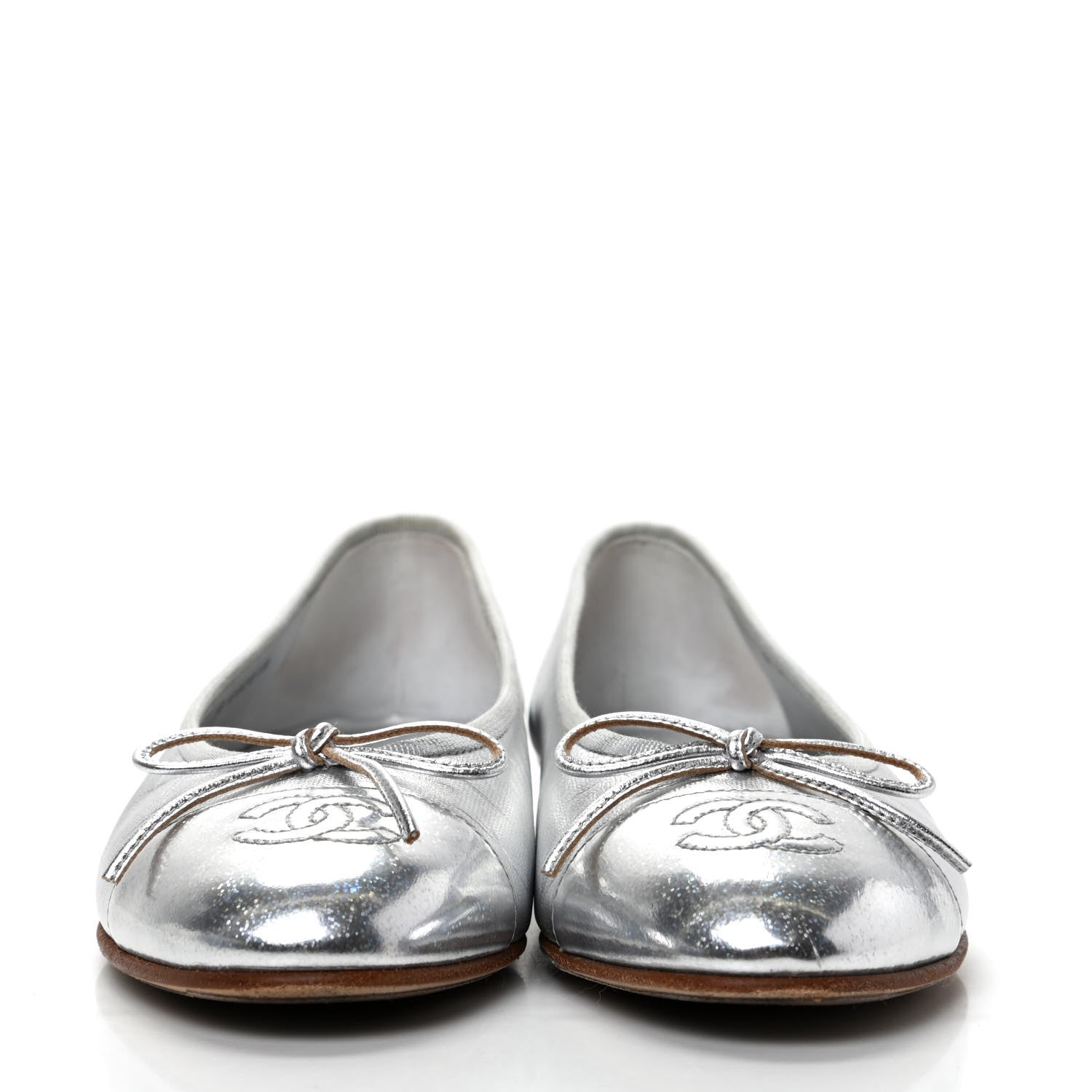 Chanel Metallic Lambskin Cap Toe CC Ballerina Flats 36.5 Silver 2 of 9