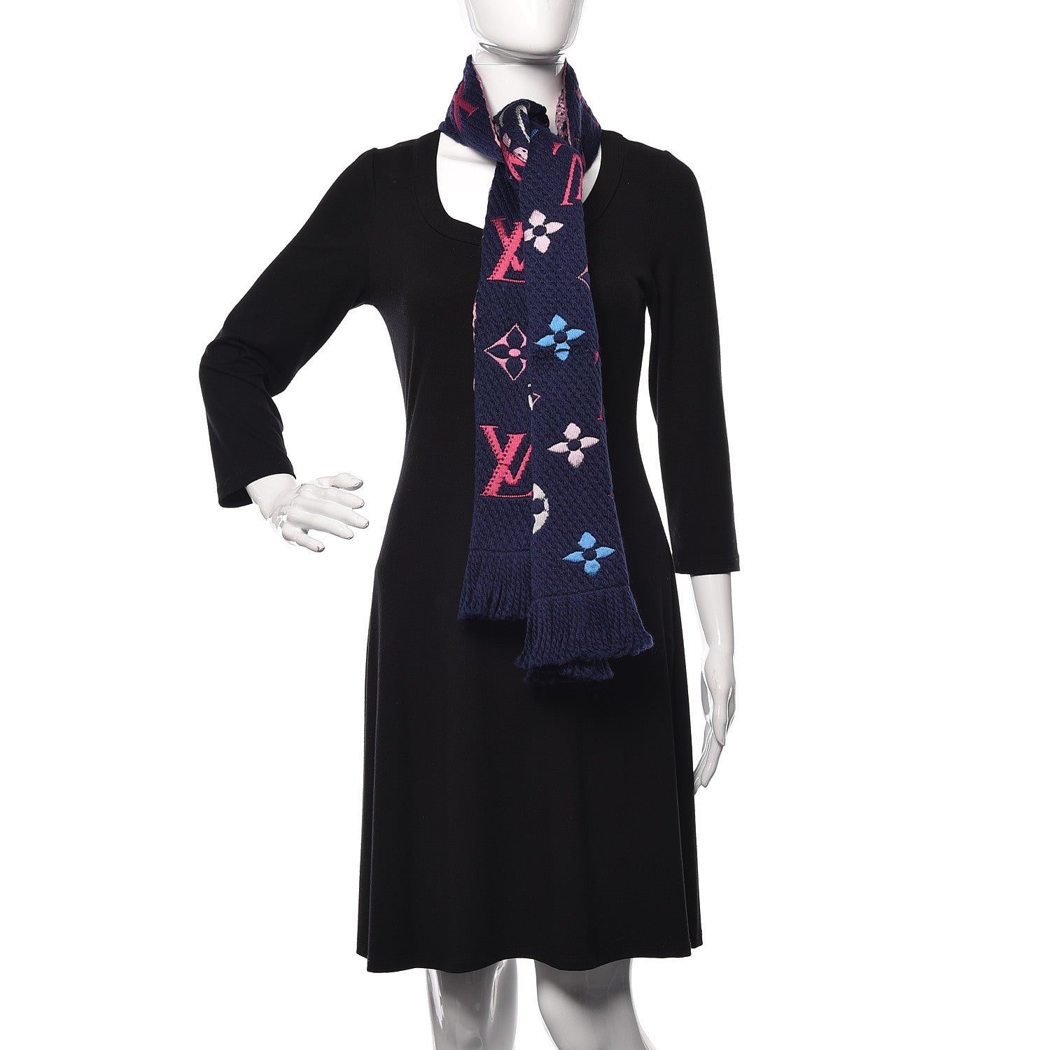 Louis Vuitton Wool Silk Rainbow Logomania Scarf Navy 2 of 4