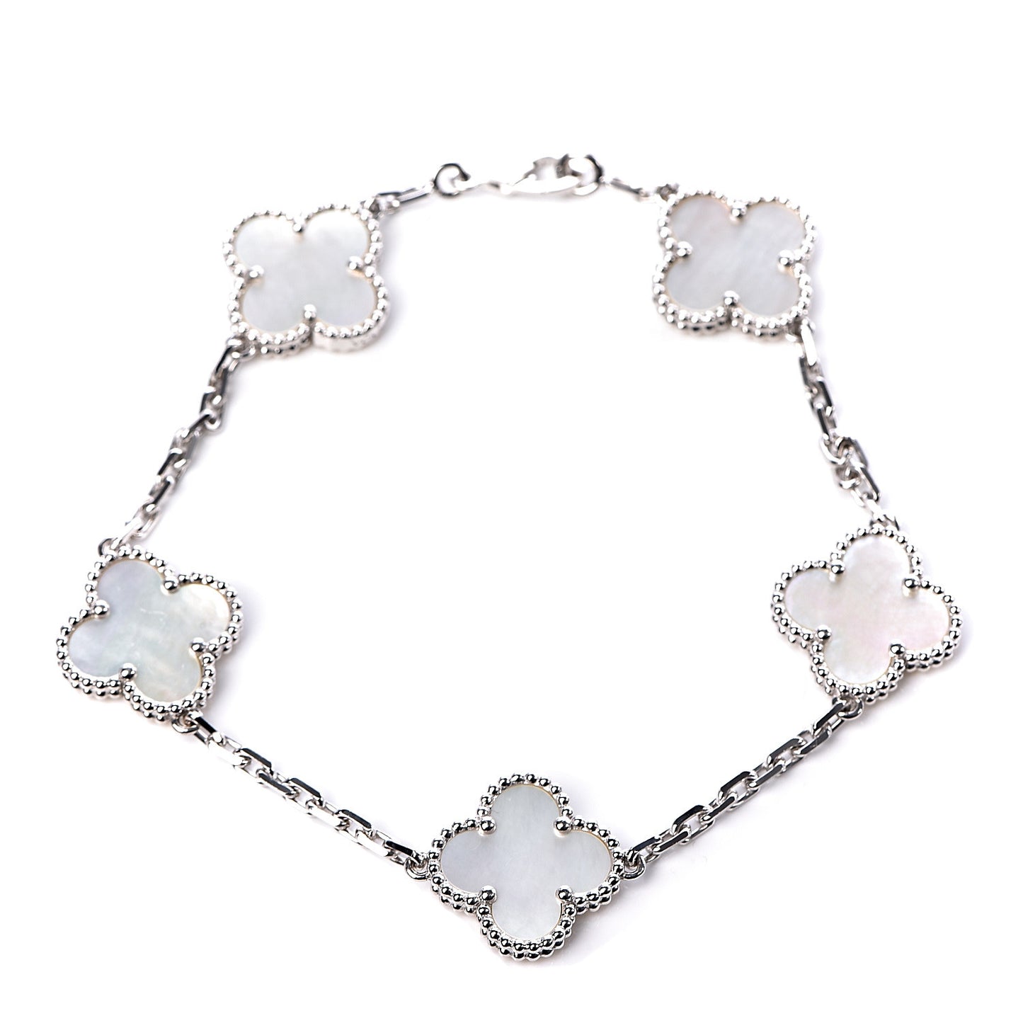 18K White Gold Mother of Pearl 5 Motifs Vintage Alhambra Bracelet