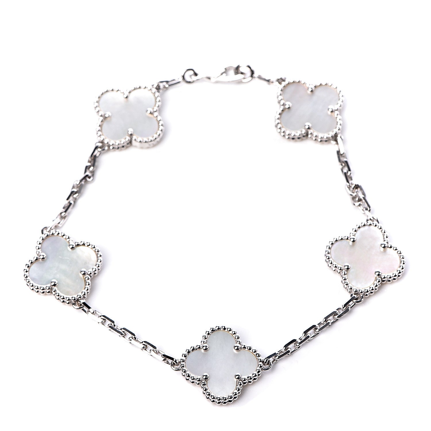 Van Cleef & Arpels 18K White Gold Mother of Pearl 5 Motifs Vintage Alhambra Bracelet 1 of 5