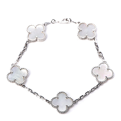 Van Cleef & Arpels 18K White Gold Mother of Pearl 5 Motifs Vintage Alhambra Bracelet 1 of 5