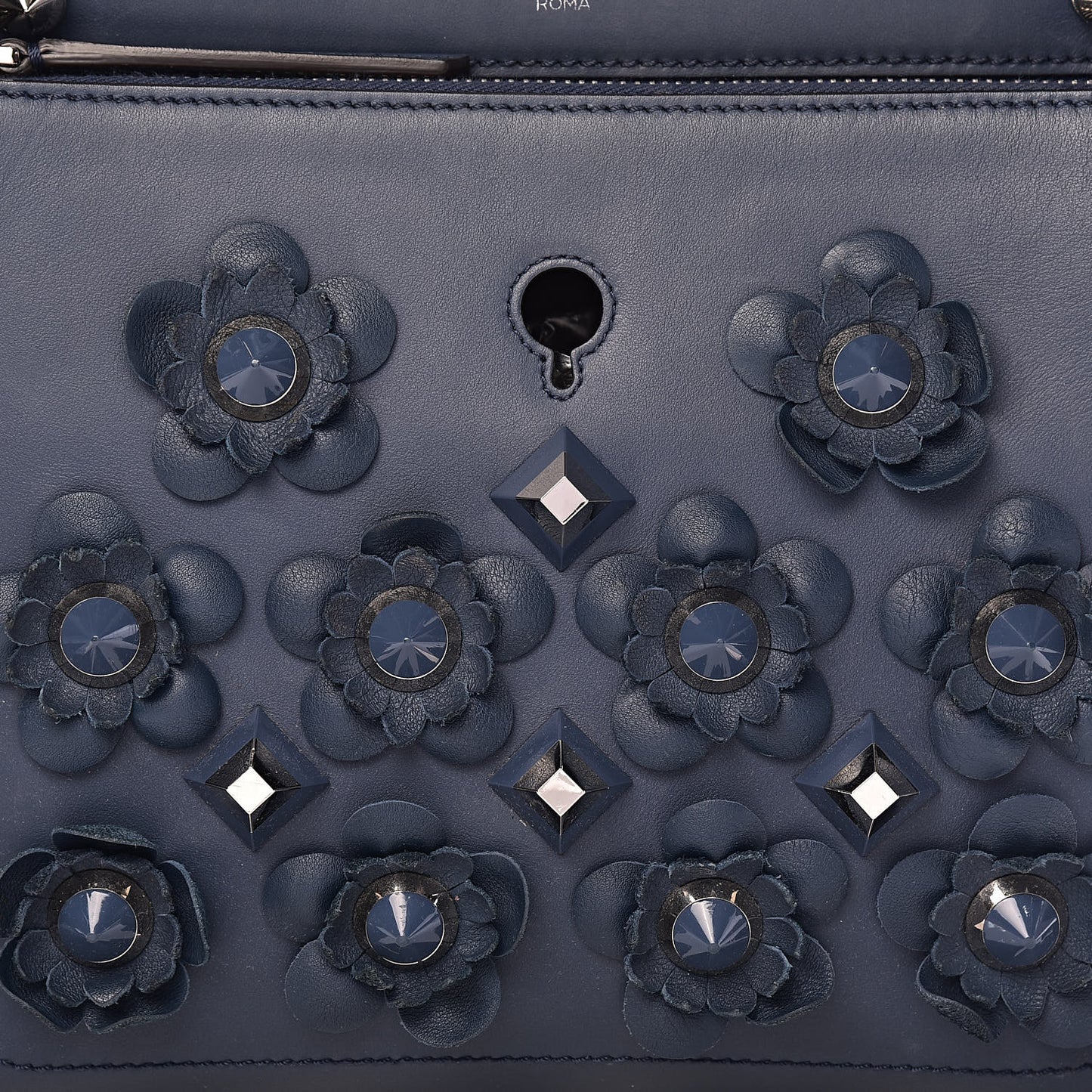Calfskin Flowerland Studded Dotcom Satchel Blue