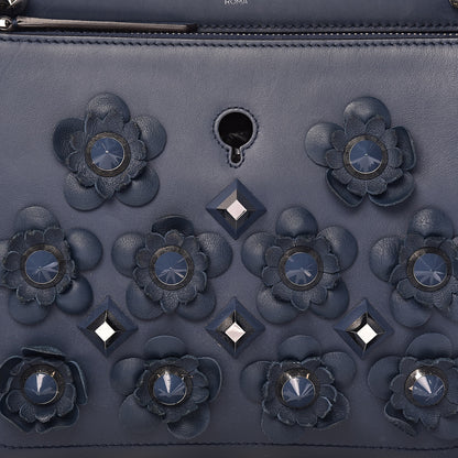 Fendi Calfskin Flowerland Studded Dotcom Satchel Blue 17 of 17