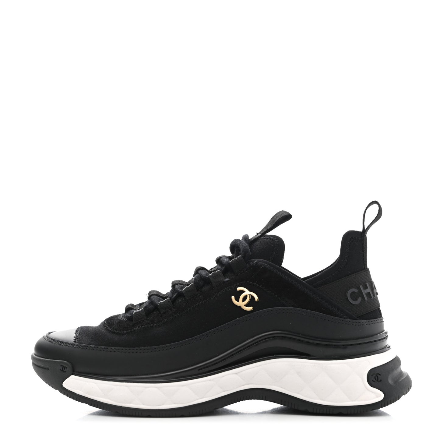 Velvet Calfskin Mixed Fibers CC Sneakers 37 Black