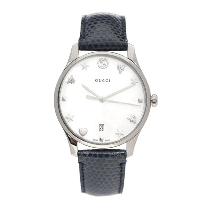 Gucci Stainless Steel Calfskin Mother of Pearl 36mm G-Timeless Charm Quartz Watch 1 of 5