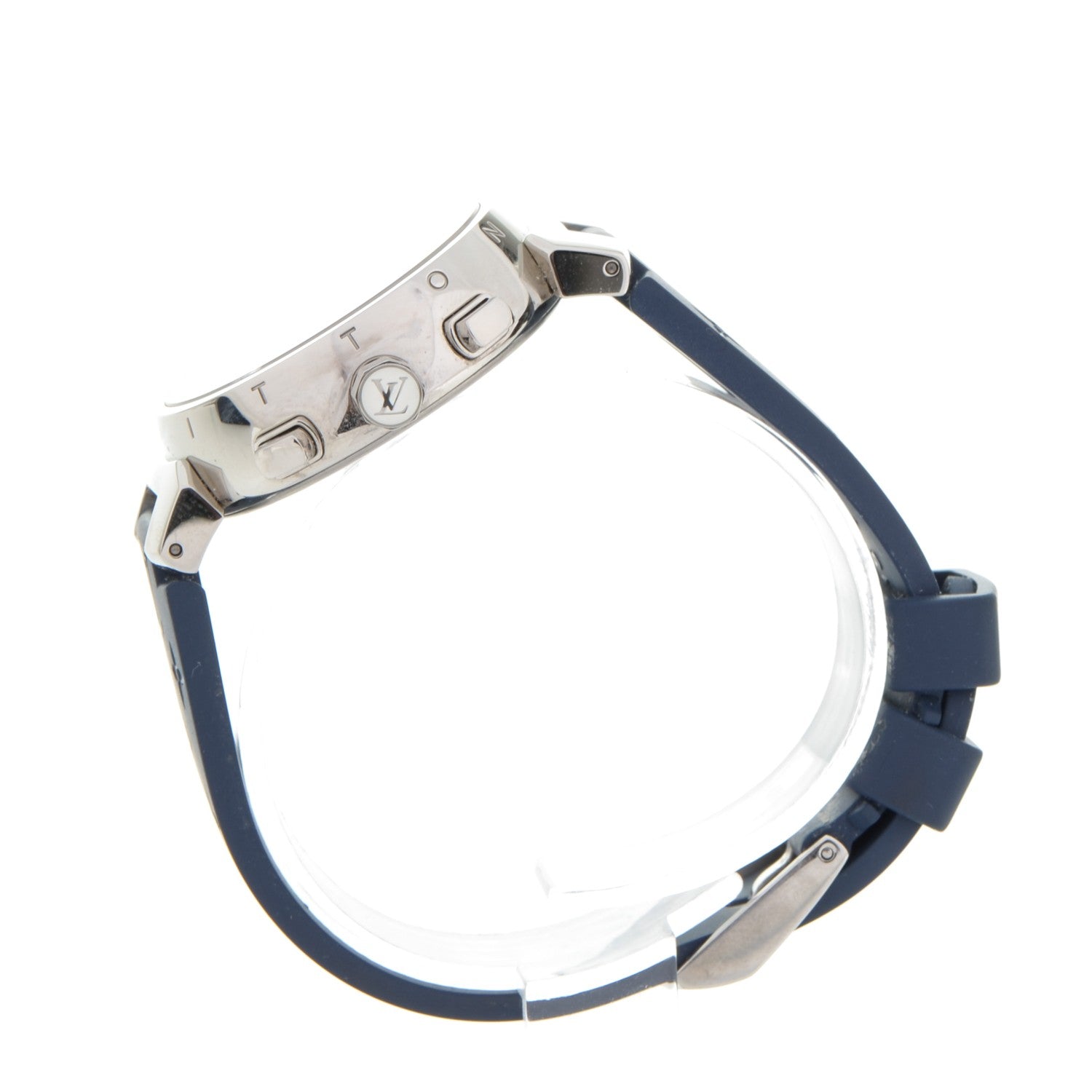 Louis Vuitton Stainless Steel Rubber Diamond 34mm Tambour Lovely Cup Quartz Watch Blue 5 of 12
