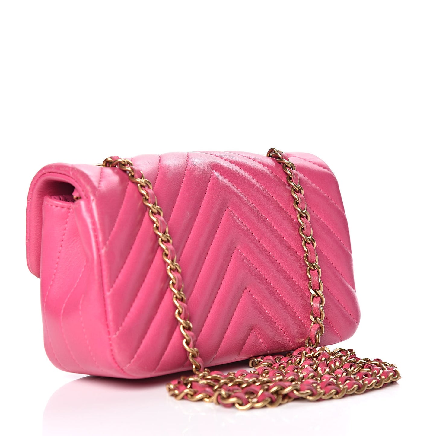 Lambskin Chevron Quilted Extra Mini Flap Dark Pink