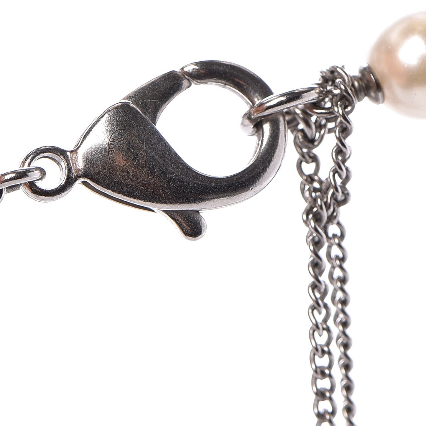 Beaded Globe Pearl CC Long Necklace Silver