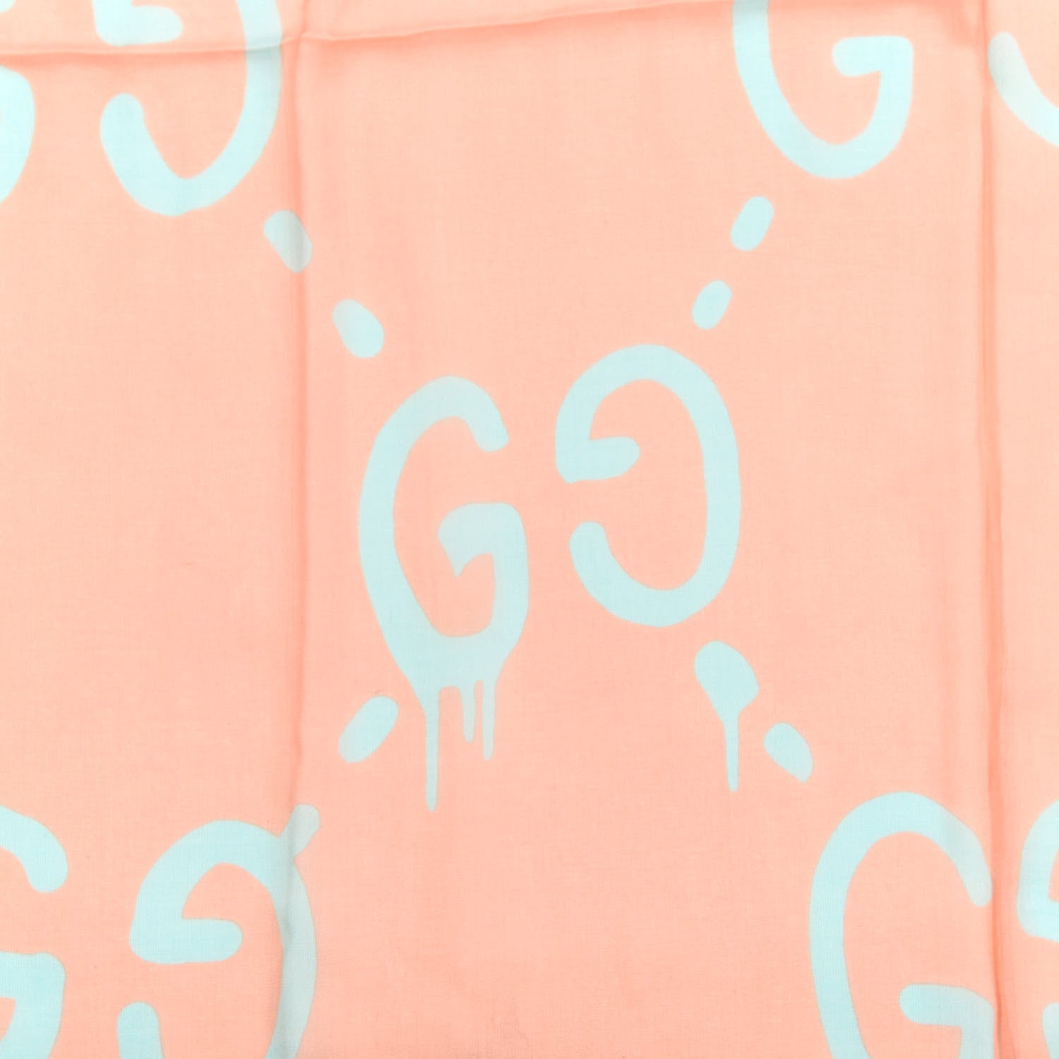 Gucci Modal Silk GG Writers Fringe Shawl Old Rose Sky Blue 2 of 4