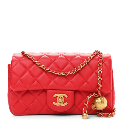 Chanel Lambskin Quilted Mini Rectangular Pearl Crush Flap Red 1 of 11