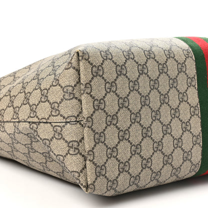 Gucci GG Supreme Monogram Textured Calfskin Web Medium Ophidia Shopping Tote Beige Ebony New Acero 9 of 10