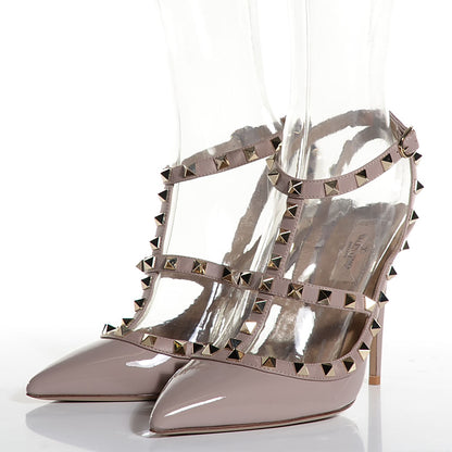 Valentino Garavani Patent Calfskin Rockstud Ankle Strap Pumps 38 Poudre 3 of 6
