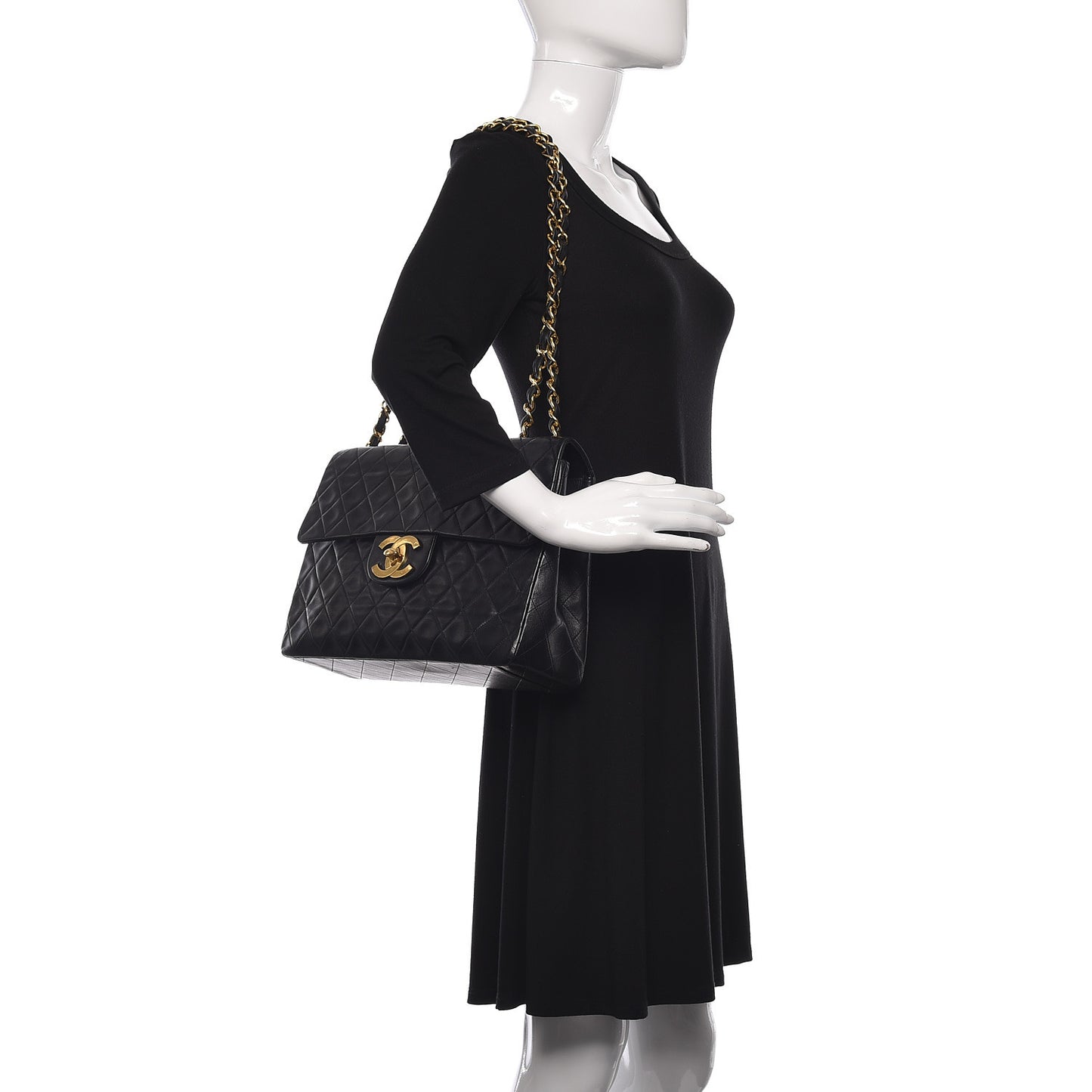 Lambskin Quilted XL Jumbo Single Flap Black
