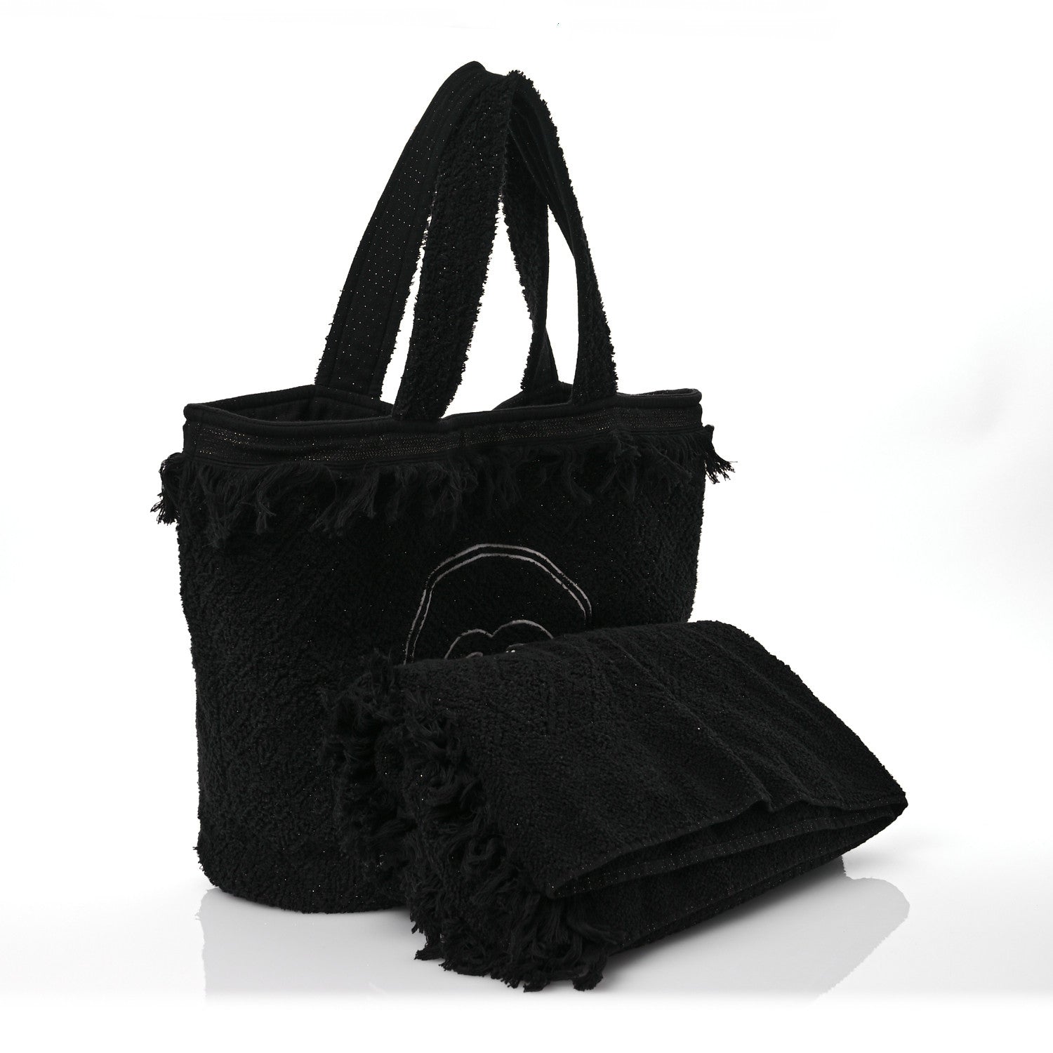 Chanel Terry Cotton CC Beach Tote Towel Set Black 4 of 16