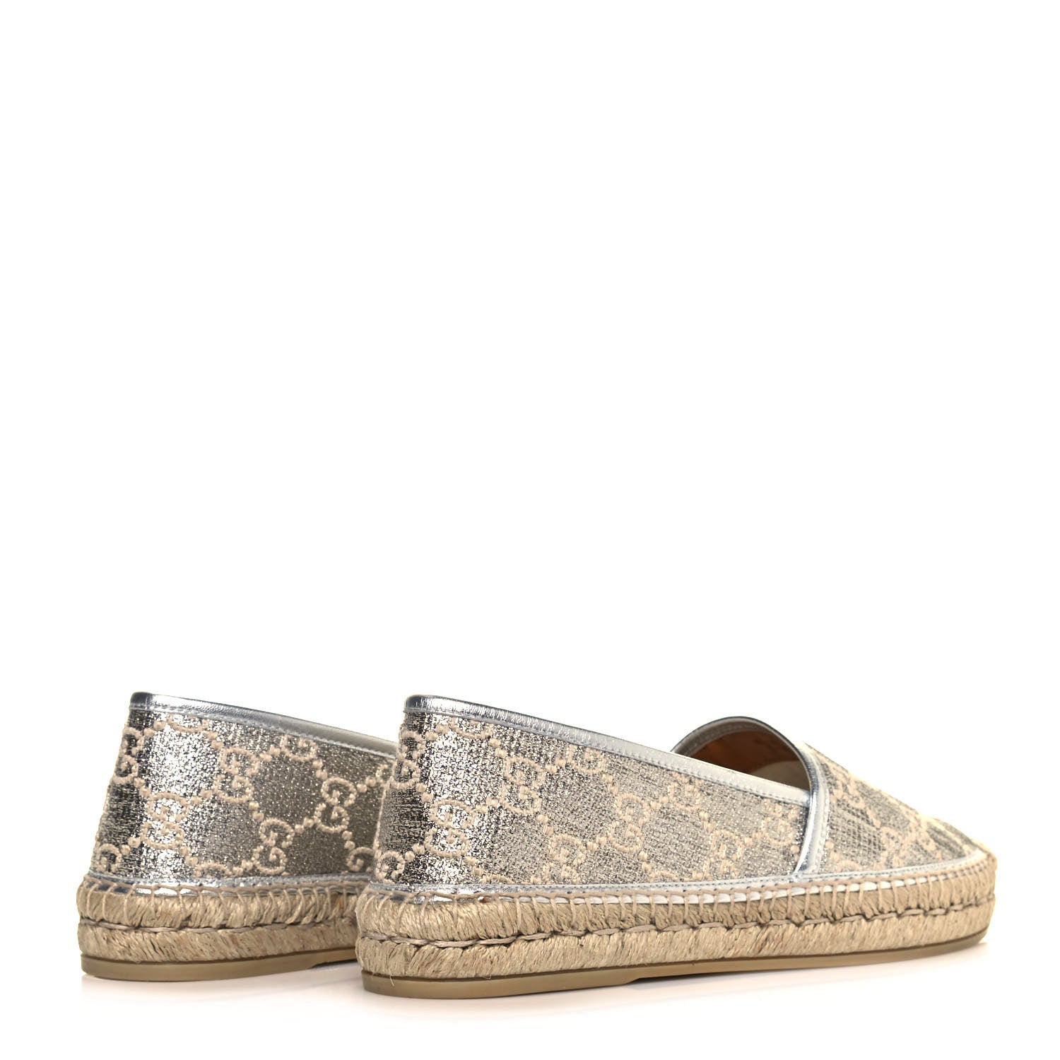 Gucci Lame Nappa GG Monogram Espadrilles 39.5 Silver Beige 4 of 9