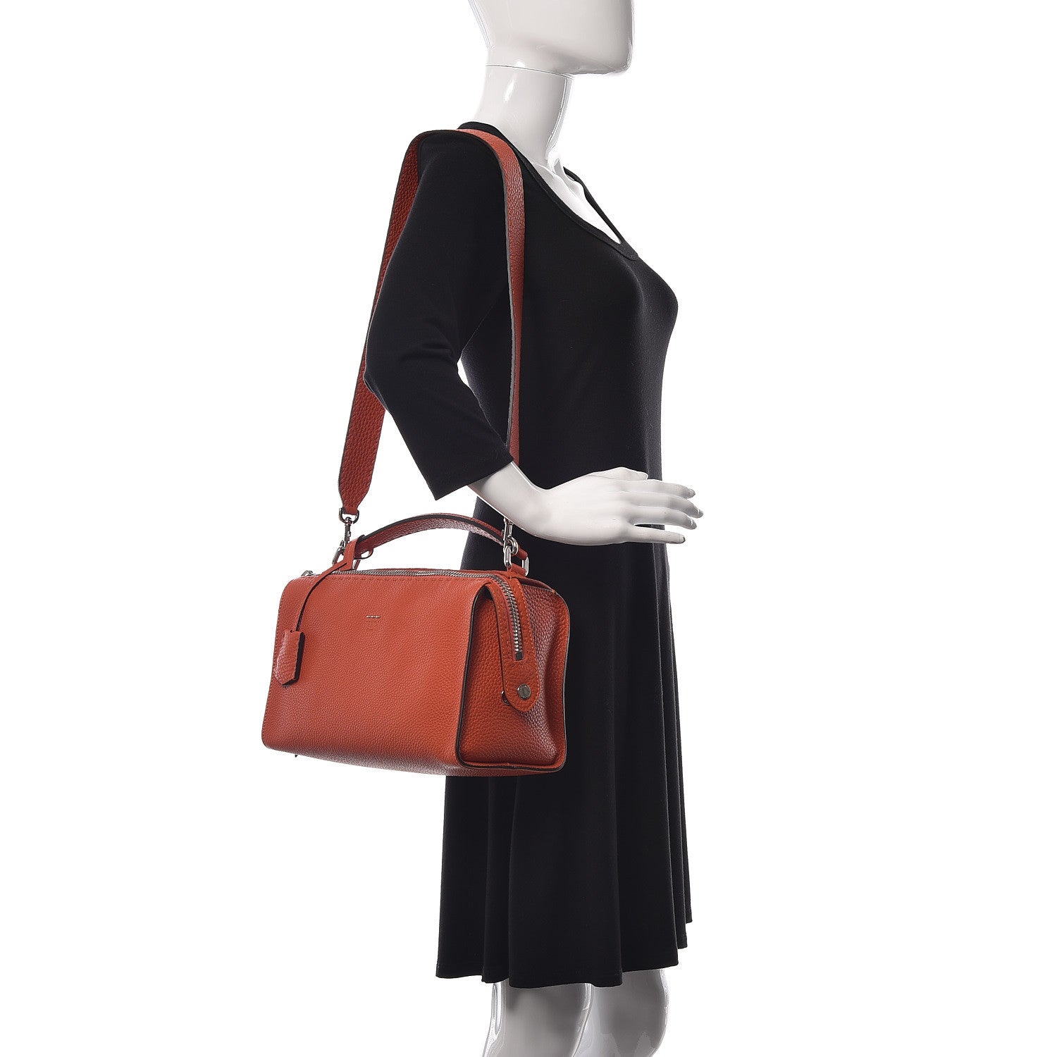 Fendi Calfskin Romano Selleria Lei Boston Tote Dark Orange 2 of 9