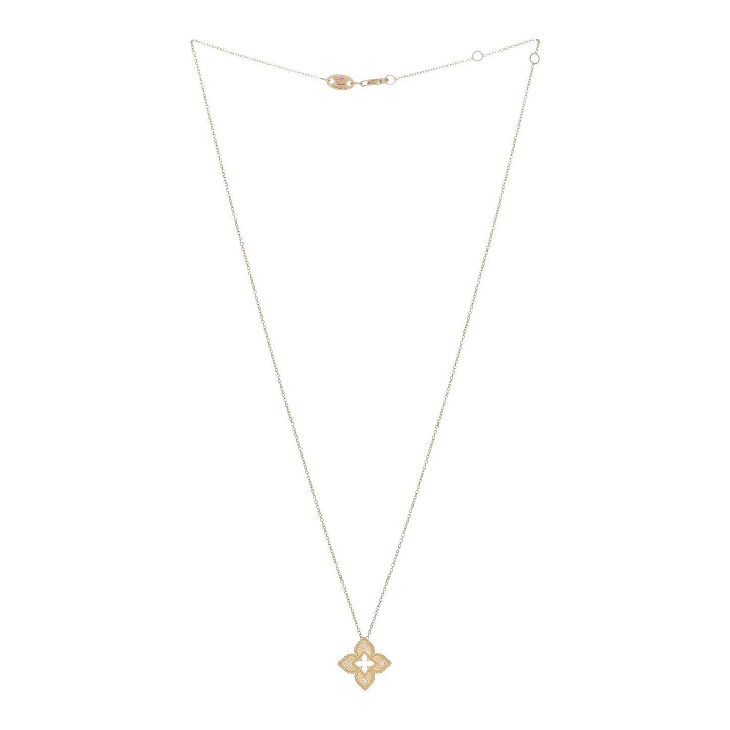 18K Yellow Gold Diamond Petite Venetian Princess Flower Pendant Necklace