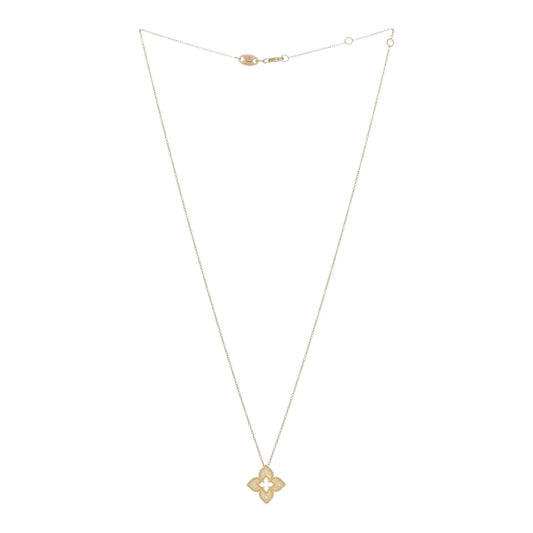 18K Yellow Gold Diamond Petite Venetian Princess Flower Pendant Necklace