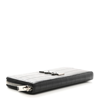 Saint Laurent Calfskin Crocodile Embossed Monogram Zip Around Wallet Black 4 of 6