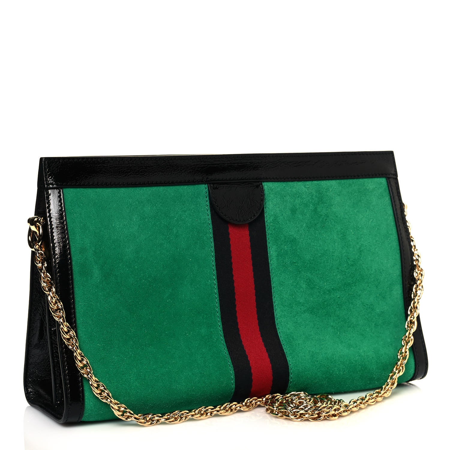 Gucci Suede Patent Web Medium Ophidia Chain Shoulder Bag New Shamarock Black 3 of 13