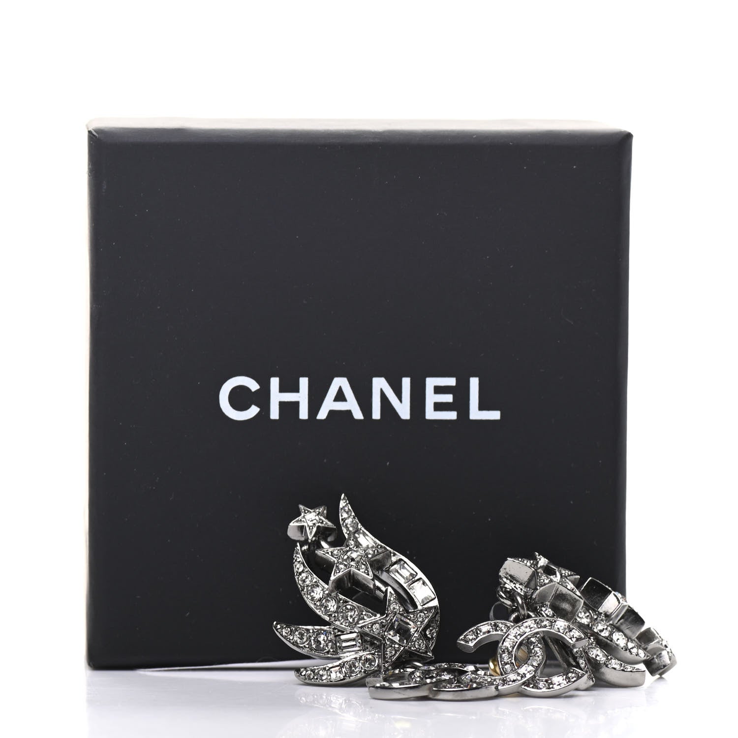 Chanel Crystal CC Star Earrings Silver 5 of 5