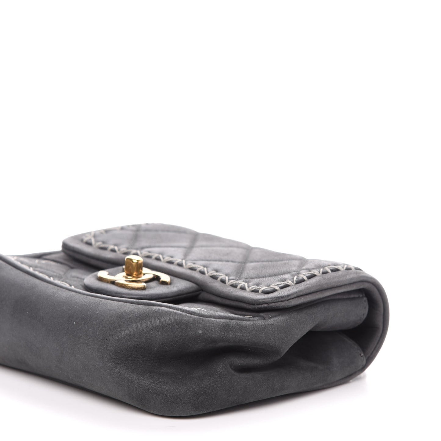 Iridescent Calfskin Stitch Mini Square Flap Grey