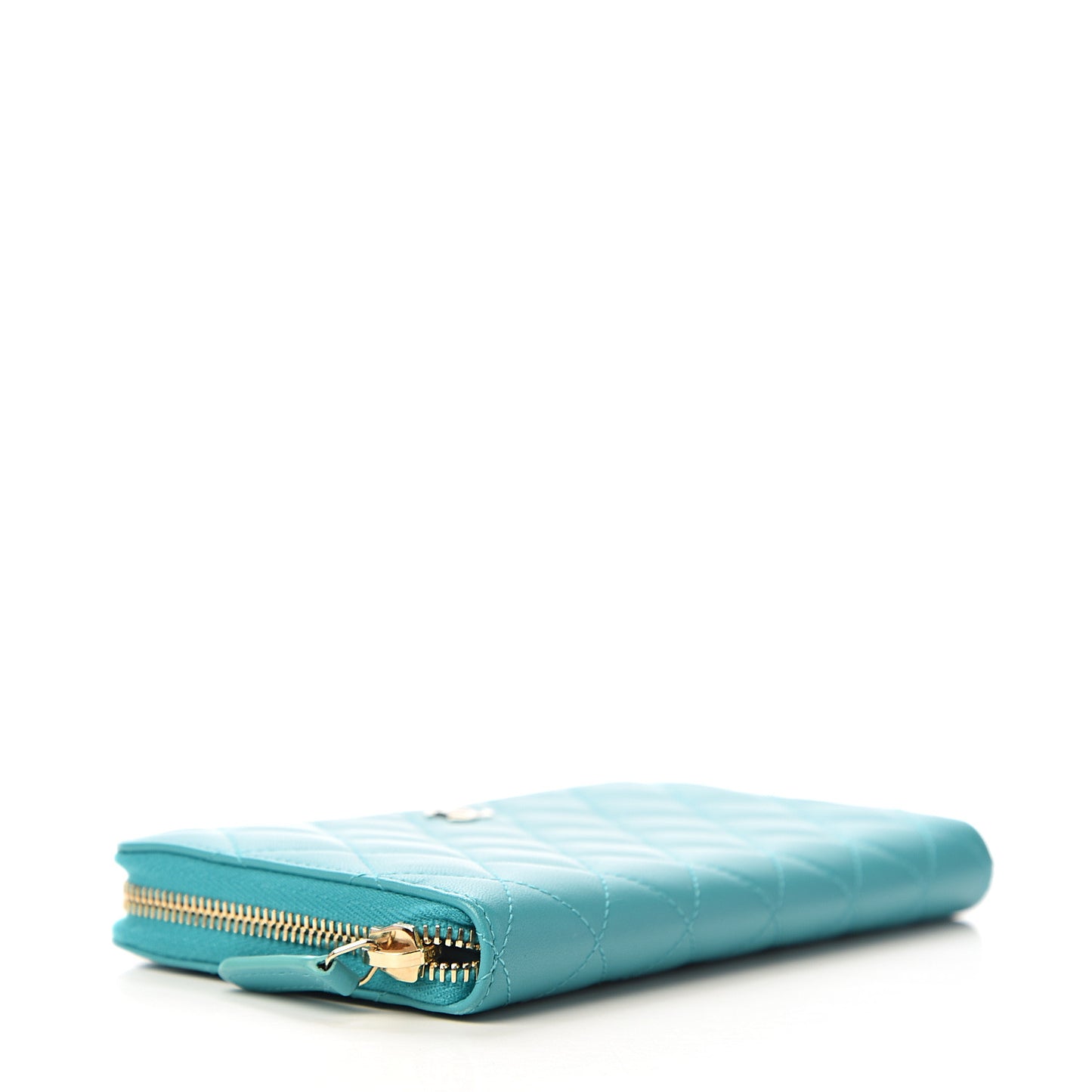 Lambskin Quilted Large Gusset Zip Around Wallet Turquoise