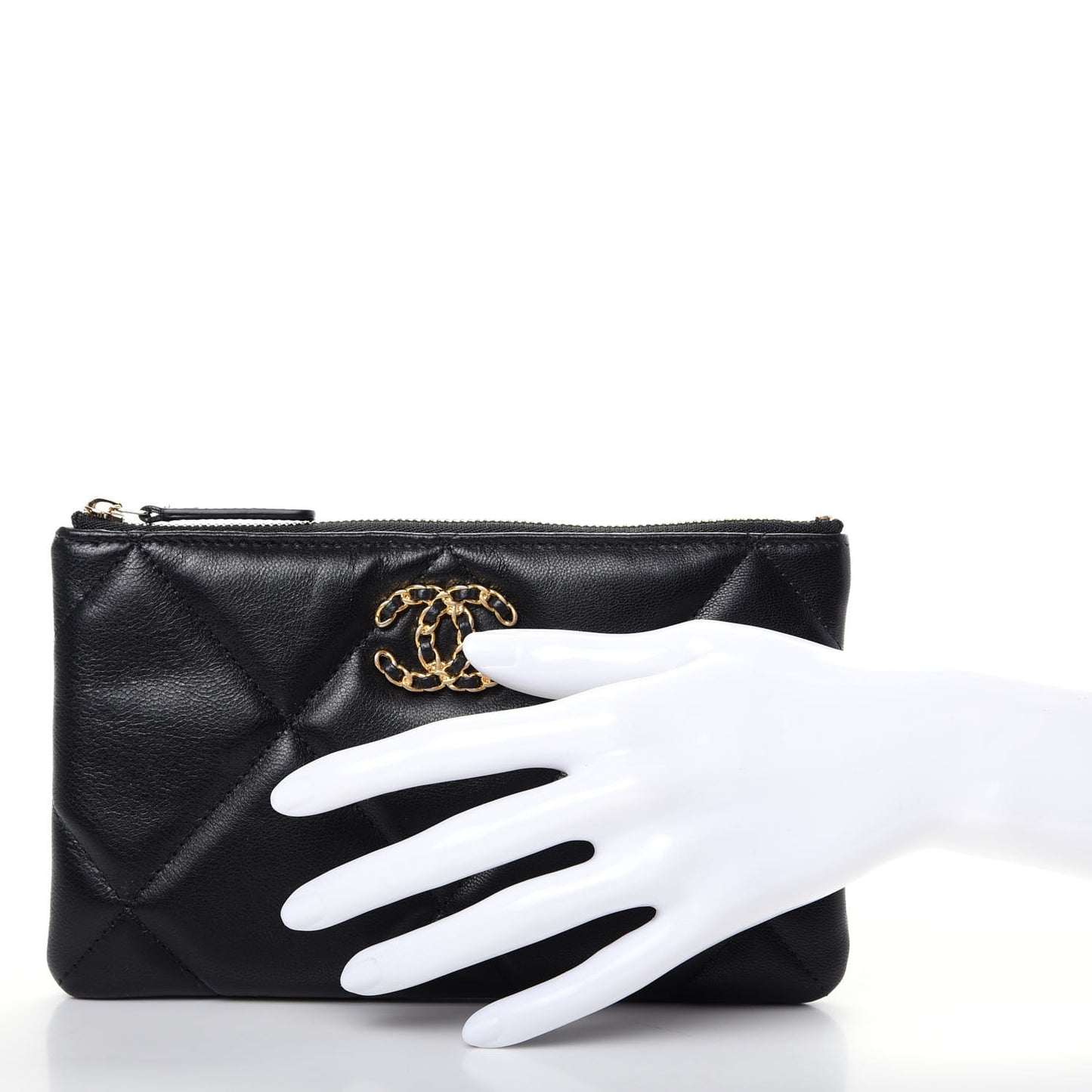 Shiny Goatskin Quilted Small Chanel 19 Pouch Black