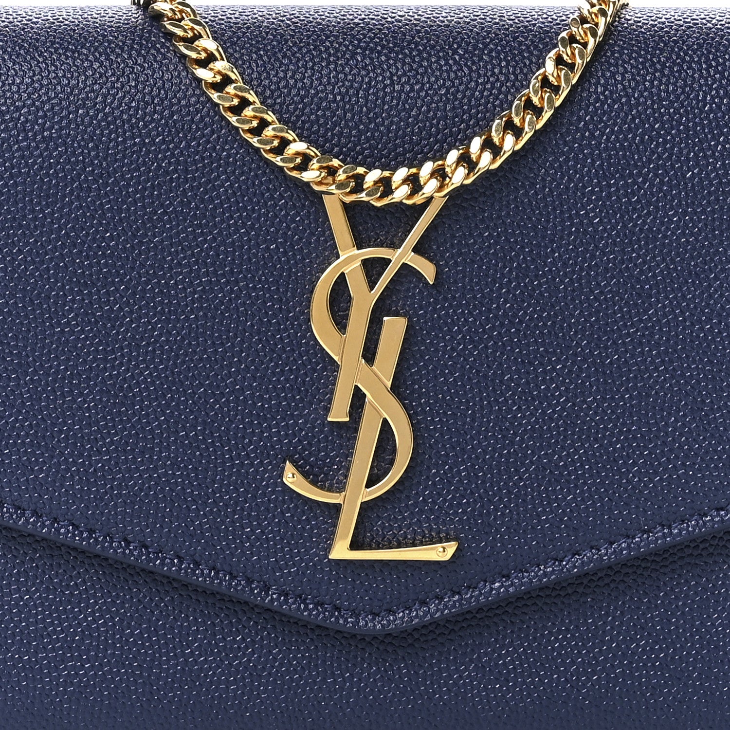 Saint Laurent Grain De Poudre Monogram Uptown Chain Wallet Blue Charron 12 of 15