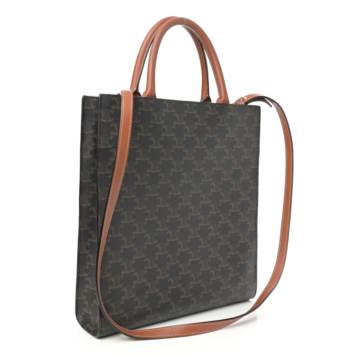 Triomphe Canvas Calfskin Small Vertical Cabas Tan