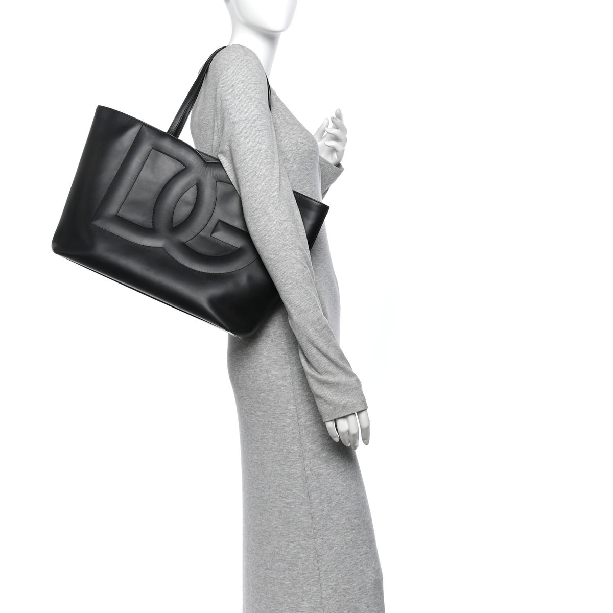 Calfskin Medium DG Logo Shopper Tote Black