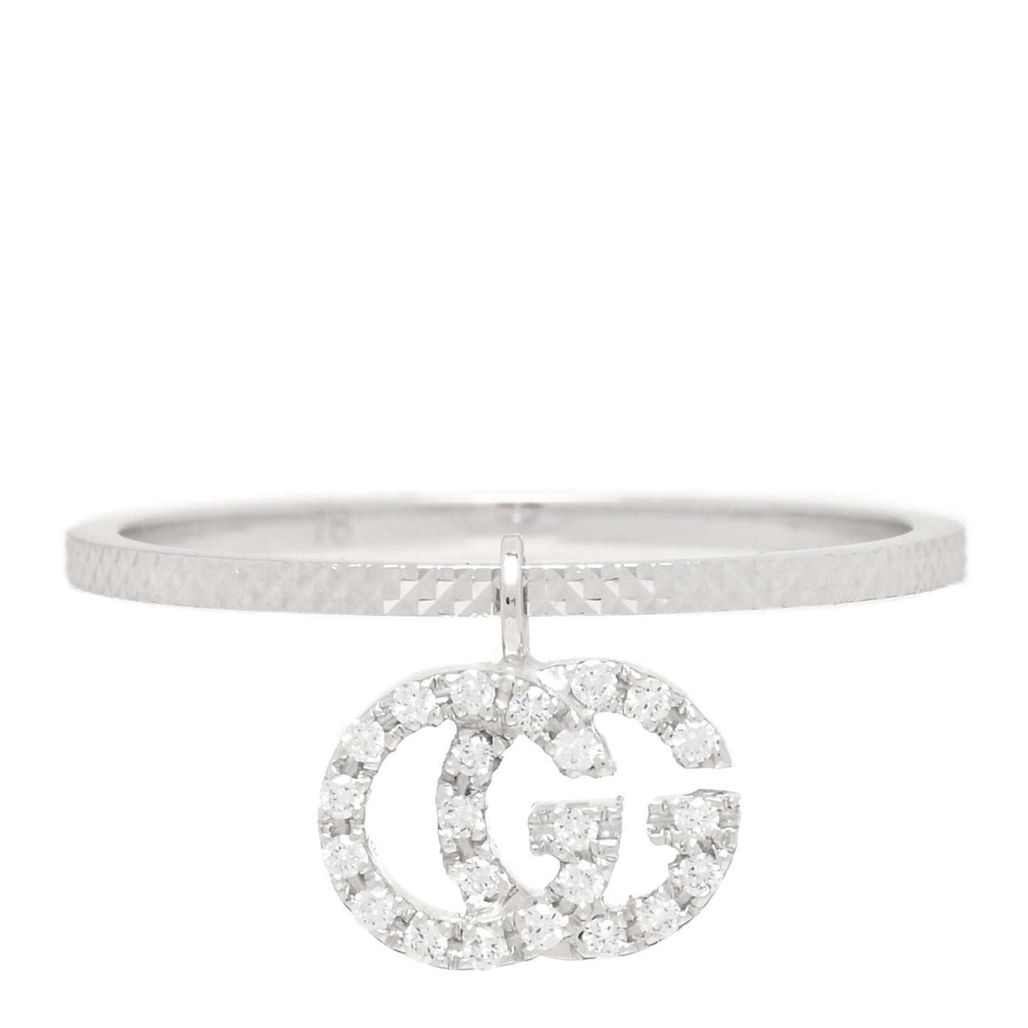 18K White Gold Diamond Running G Charm Ring 54 6.75