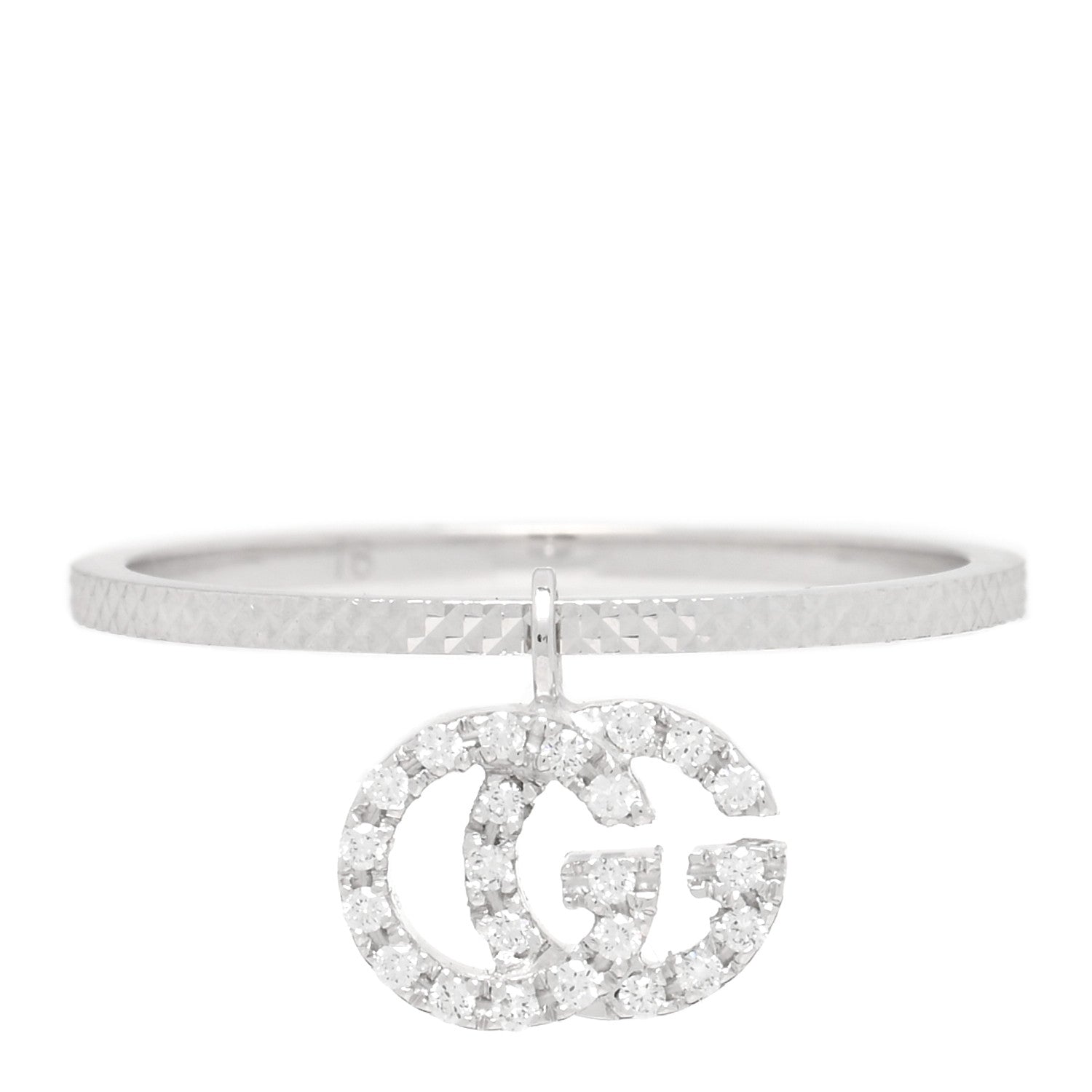 Gucci 18K White Gold Diamond Running G Charm Ring 54 6.75 1 of 5